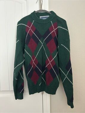 Classic Green Argyle Crewneck Sweater by